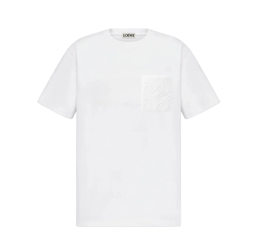 LOEWE LOGO EMBROIDERED POCKET T-SHIRT IN WHITE
