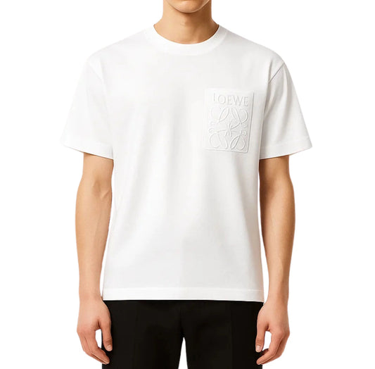 LOEWE LOGO EMBROIDERED POCKET T-SHIRT IN WHITE